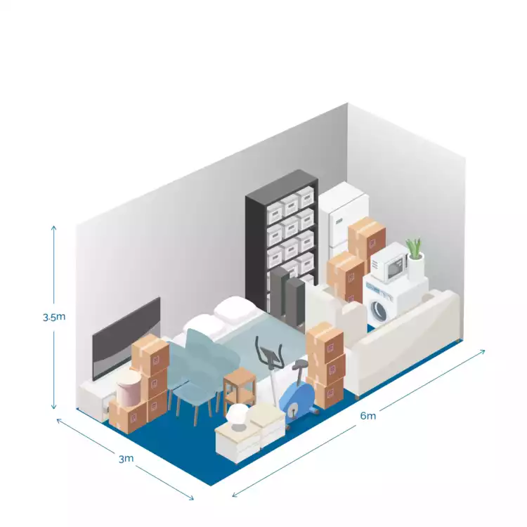 Illustration of a small storage unit filled with goods